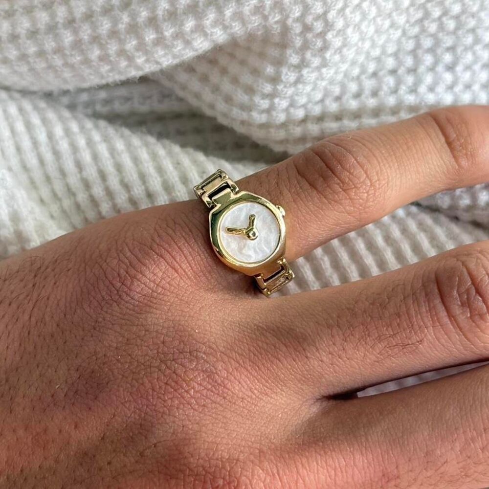 y2k 2000s gold clock watch ring